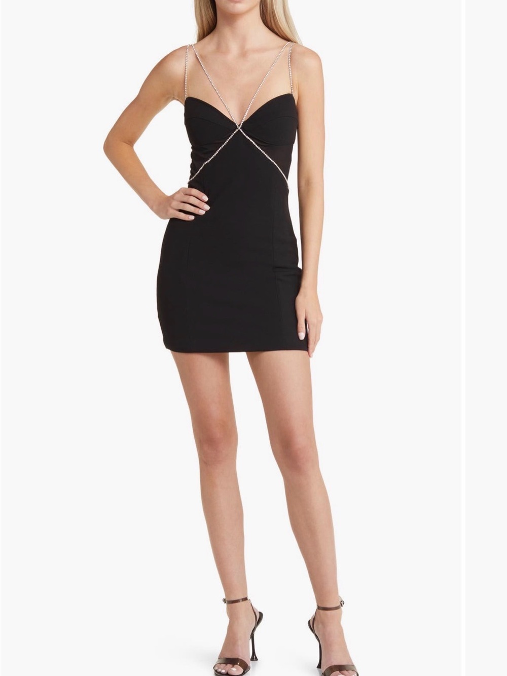 💎Black Mini Dress with Silver Chain Straps